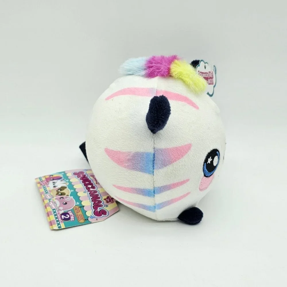 Squeezamals Series 2 Zachry Zebra Plush White Round Stuffed Animal Striped